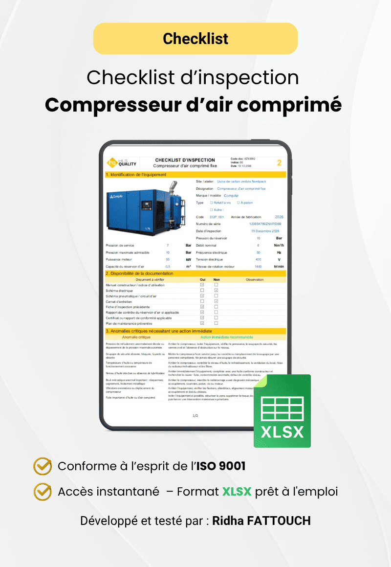 Checklist d’inspection – Compresseur d’air comprimé fixe