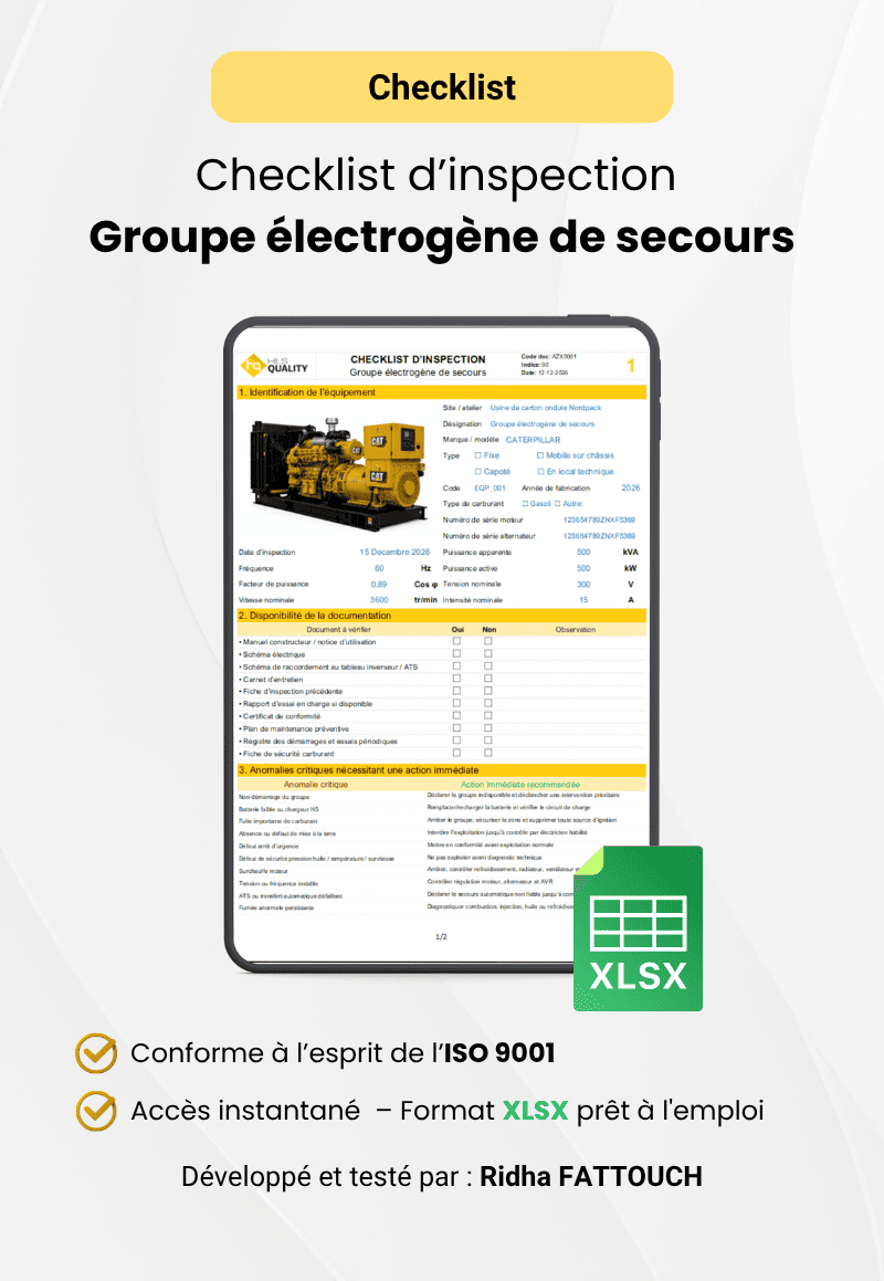 Checklist d’inspection – Groupe électrogène de secours