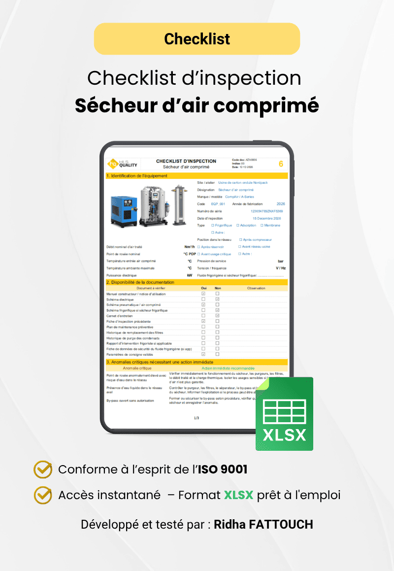 Checklist d’inspection – Sécheur d’air comprimé