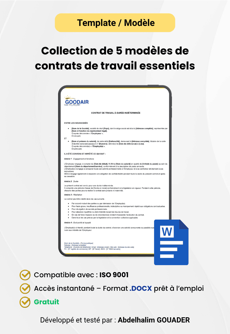 Collection de 5 modèles de contrats de travail essentiels