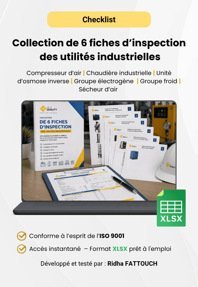 Collection de 6 fiches d’inspection des utilités industrielles