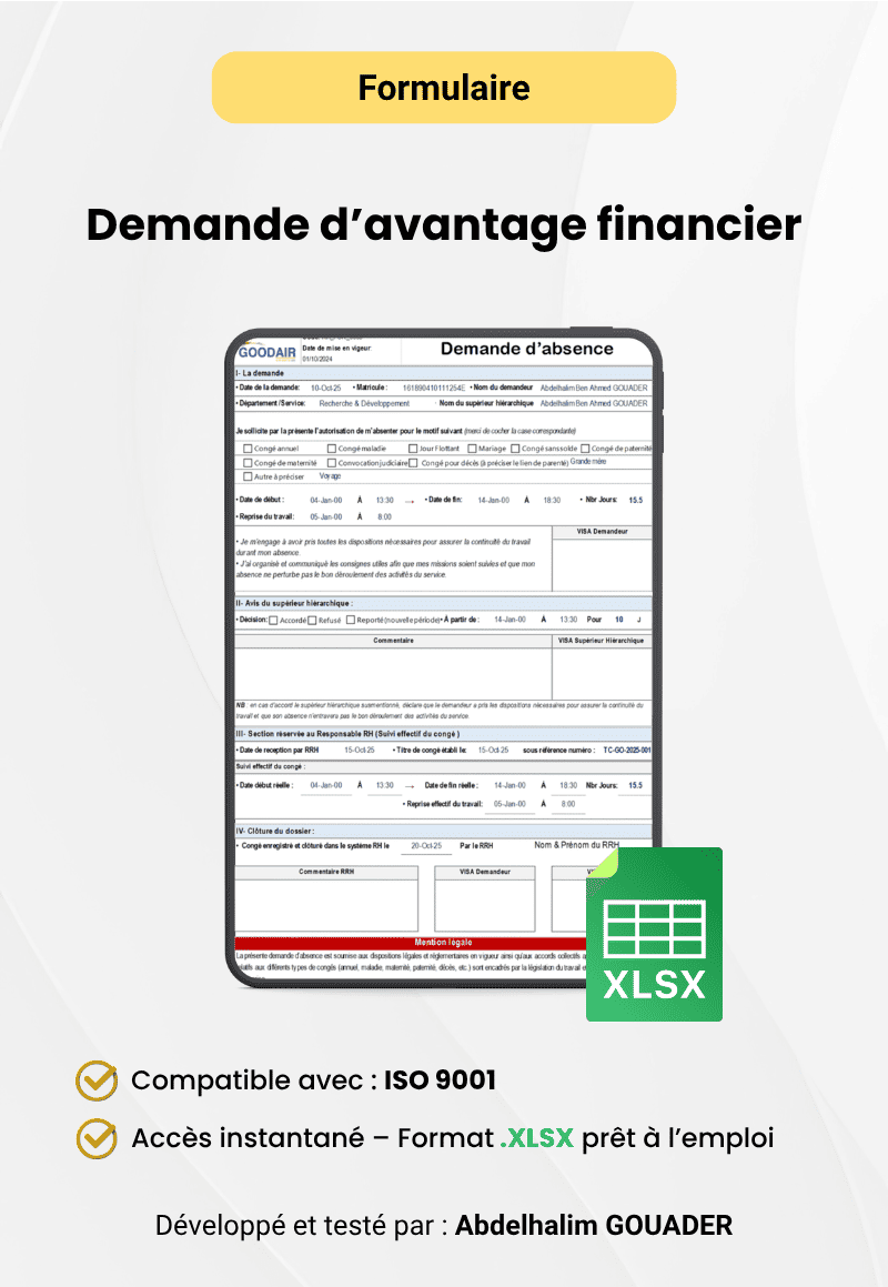 Demande d'avantage financier