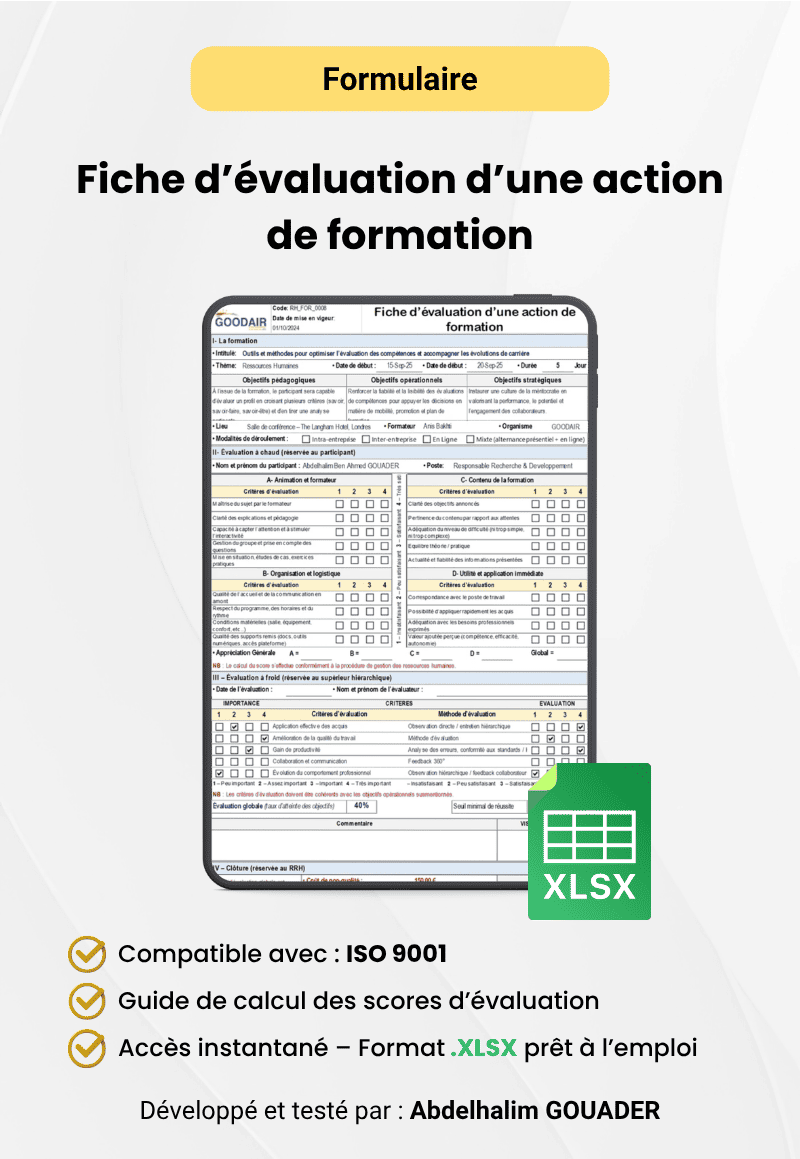 Fiche d'évaluation d'une action de formation