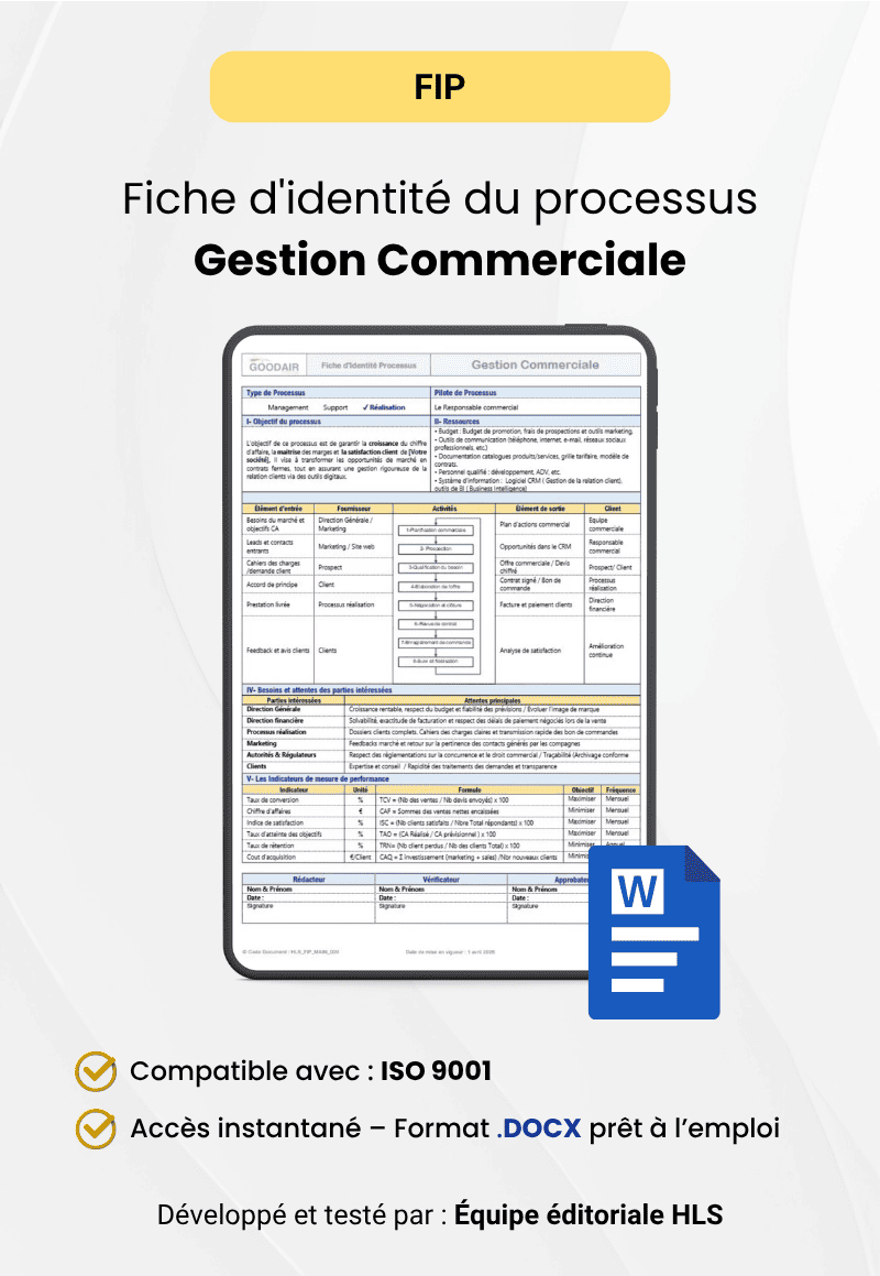 Fiche d’Identité du Processus de Gestion Commerciale