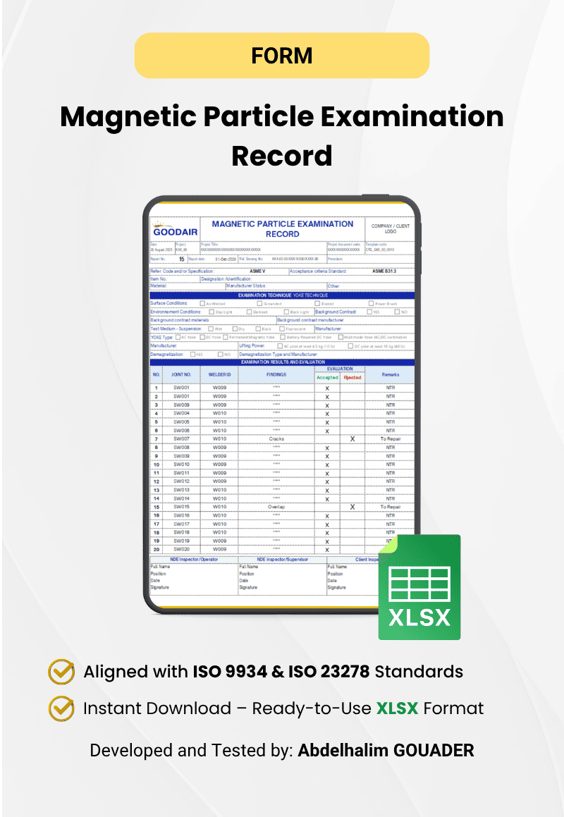 Magnetic Particle Examination Record